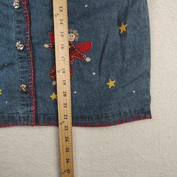 VTG New Direction Denim Vest Womens sz L Christmas Angel Embroidered - Picture 8 of 10